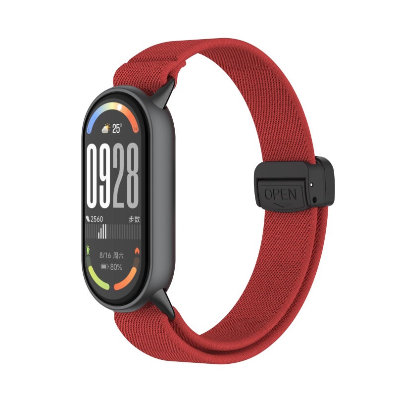For Xiaomi Smart Band 10 / 9 / 8 Metal Head Magnetic Plastic Buckle Elastic Nylon Watch Band(Red) - Image 1