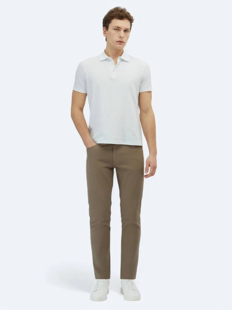 Kip White Patterned Polo Neck Cotton Blended T-Shirt