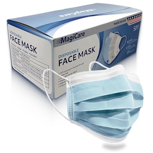 MAGICARE Made in USA Masks - Blue Disposable Face Masks - Medical Grade (ASTM Level 1) - Premium 3 Ply Face Masks Disposable - Comfortable, Soft, Breathable Face Mask for Adults - 50ct Box - Image 1