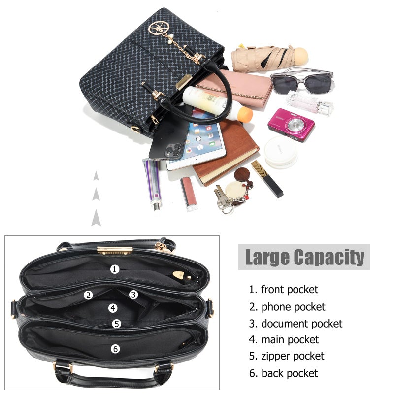KURGOOL Purse and Handbags for Women, 3 Zip Compartments Tote Bag Designer Shoulder Purse Top Handle Satchel Bags - Image 4