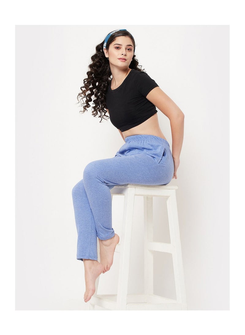 Clovia - Chic Basic Pyjama in Powder Blue -Cotton - Image 1