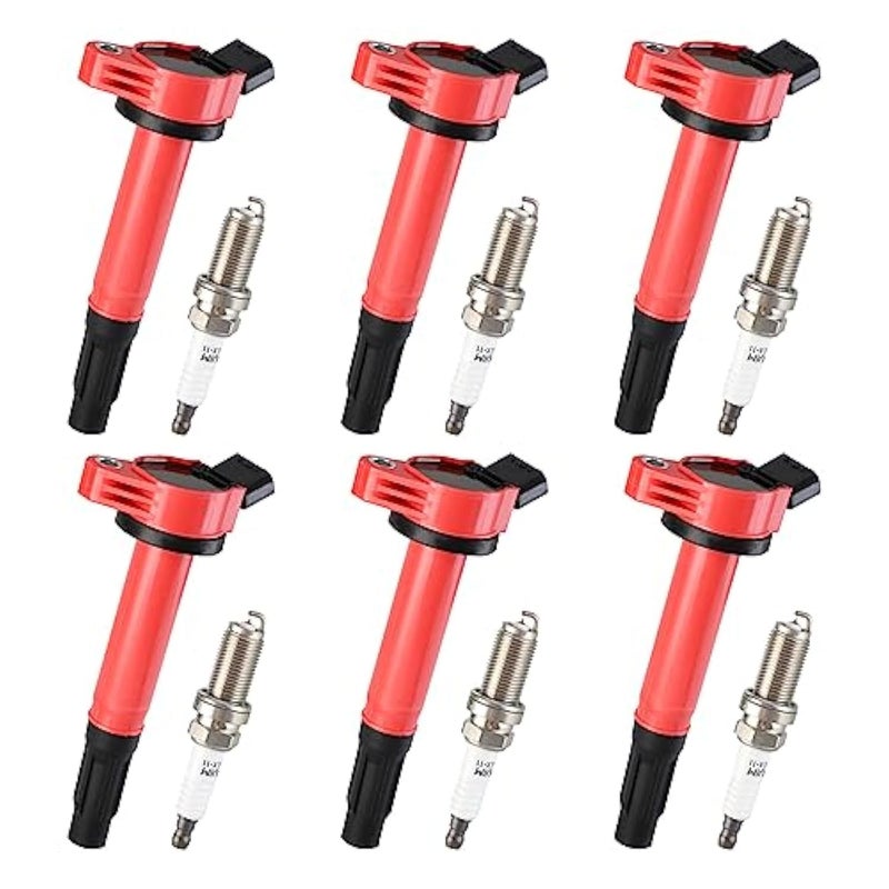 Pindex 6 Pack UF487 Ignition Coils and Iridium Spark Plugs Coil Pack Kits Compatible with Toyota 4Runner RAV4 Avalon Camry Sienna Lexus ES350 GS300 GS350 V6 25L 30L 35L 40L