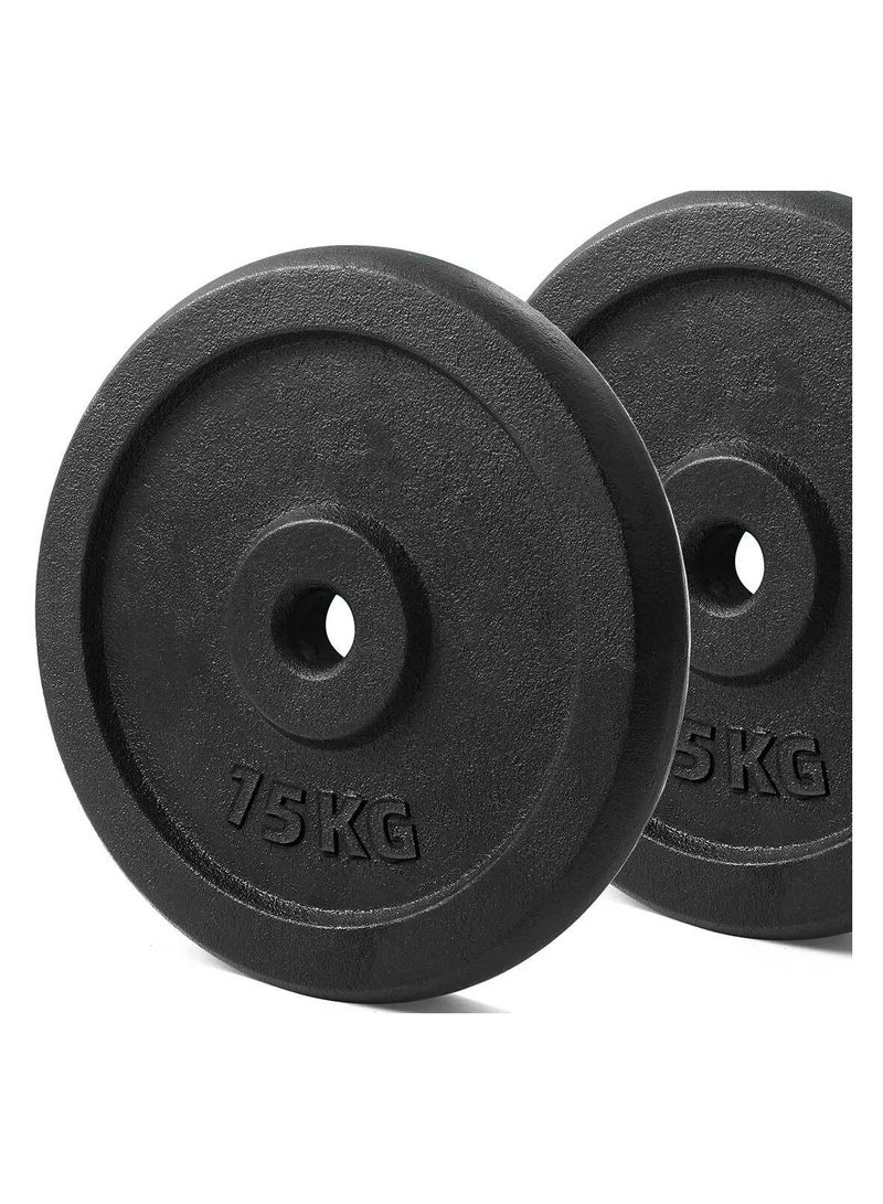كوماندو زوج اقراص حديد من قطعتين وزن 15 كيلو للأثقال - Image 1