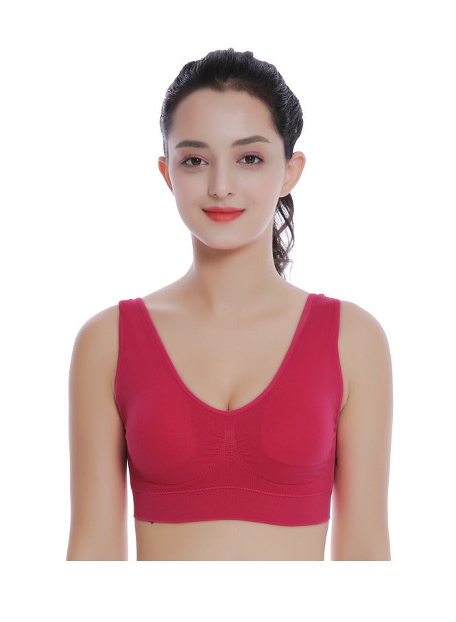 AROAQ Women Sports Bra, Fitness Sports Yoga Bra with Removable Padding, Double-layer Seamless Sports Bra without Rims, Comfortable Soft Bra for Workouts Running Yoga Trainings, (Size 3XL, Rose Red)  - Image 1