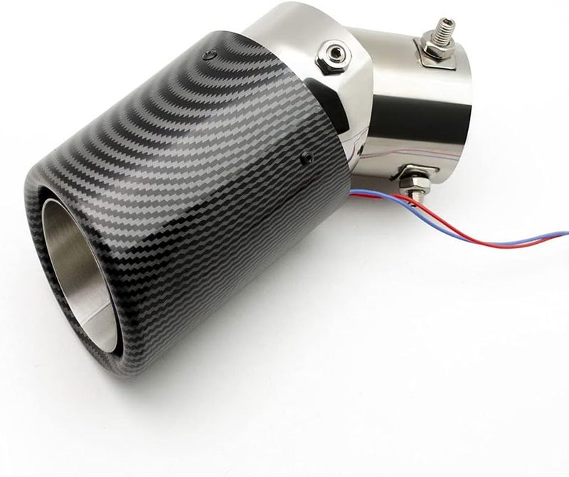 idain 2.5''/63MM Inlet Carbon Fiber Car Exhaust Muffler Tip with LED Light Stainless Steel Muffler Racing Exhaust Tip Modification (Blue LED, Rolled) - Image 4