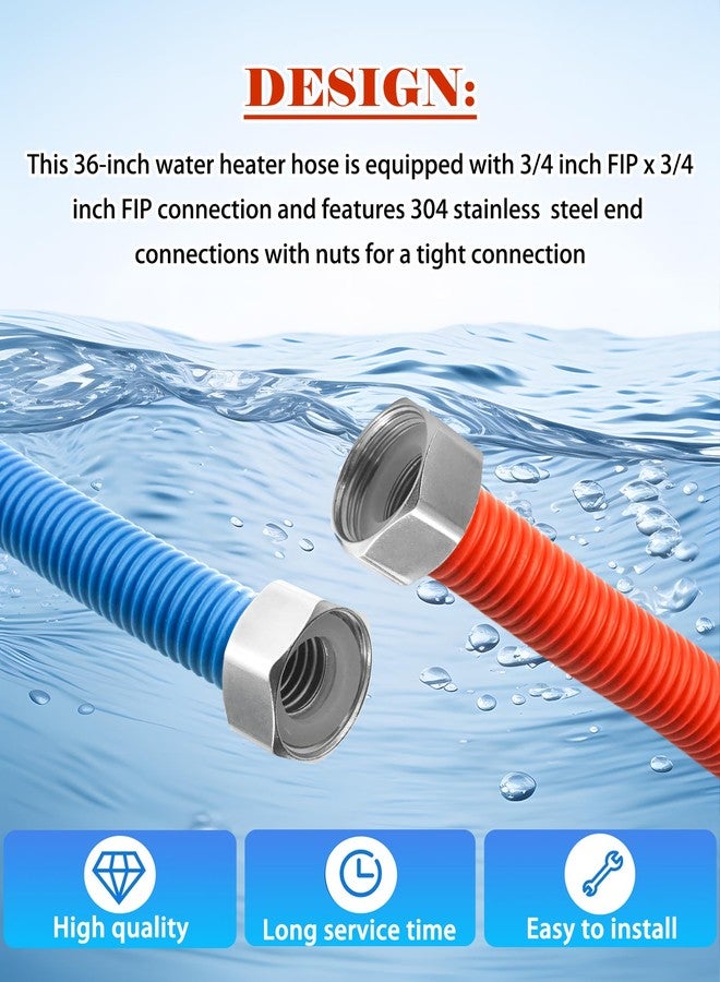 Maigoo 36 inch Flexible Stainless Steel Corrugated Water Heater Connector,3/4" FIP x 3/4" FIP Water Heater Supply Lines Fit For Water Softener Hot &Cold Water Hose - Image 3