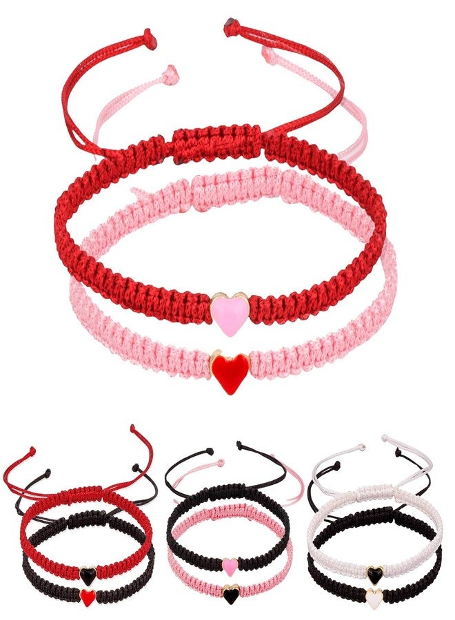 Pingyongchang 2PCS Colorful Heart Beaded Matching Bracelets for Couples and Friendships -Red + Pink - Image 2