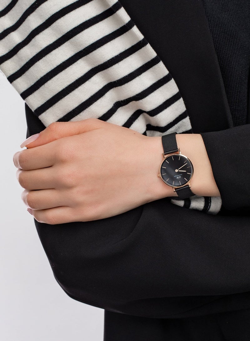 Daniel Wellington Petite Ashfield Women's Watch - 28mm, Matte Black Mesh Strap, Rose Gold Case, DW00100245 - Image 3