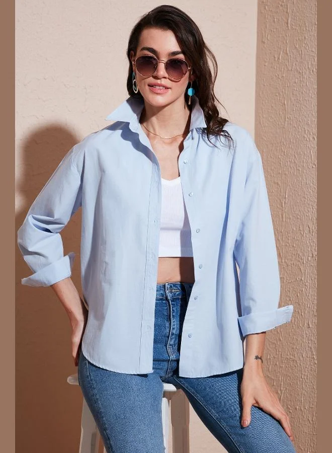 Lela Lela Cotton Regular Fit Short Front Long Back Oval Cut Shirt Women's SHIRT CF25S163867