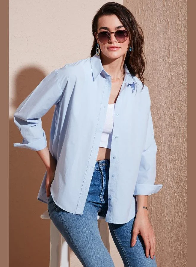 Lela Lela Cotton Regular Fit Short Front Long Back Oval Cut Shirt Women's SHIRT CF25S163867