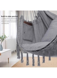 Generic Hammock Chair Hanging Rope Swing Max 180Kg Large Macrame Hanging Chair Swing Seat With Pocket Swing Chair With Hanging Hardware Kits And 2 Cushions For Patio Bedroom Indoor Or Outdoor  - Image 2
