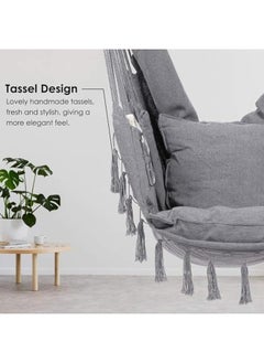 Generic Hammock Chair Hanging Rope Swing Max 180Kg Large Macrame Hanging Chair Swing Seat With Pocket Swing Chair With Hanging Hardware Kits And 2 Cushions For Patio Bedroom Indoor Or Outdoor  - Image 4
