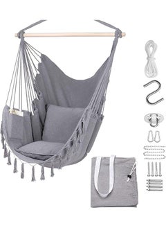 Hammock Chair Hanging Rope Swing Max 180Kg Large Macrame Hanging Chair Swing Seat With Pocket Swing Chair With Hanging Hardware Kits And 2 Cushions For Patio Bedroom Indoor Or Outdoor
