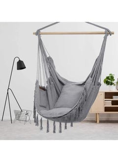 Generic Hammock Chair Hanging Rope Swing Max 180Kg Large Macrame Hanging Chair Swing Seat With Pocket Swing Chair With Hanging Hardware Kits And 2 Cushions For Patio Bedroom Indoor Or Outdoor  - Image 3