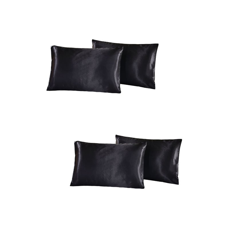 2 Pairs of Silky Luxury Shiny Silk Satin Pillowcase Pillow Covers for Hair and Facial Skin 51 x 102cm (Black) - Image 1