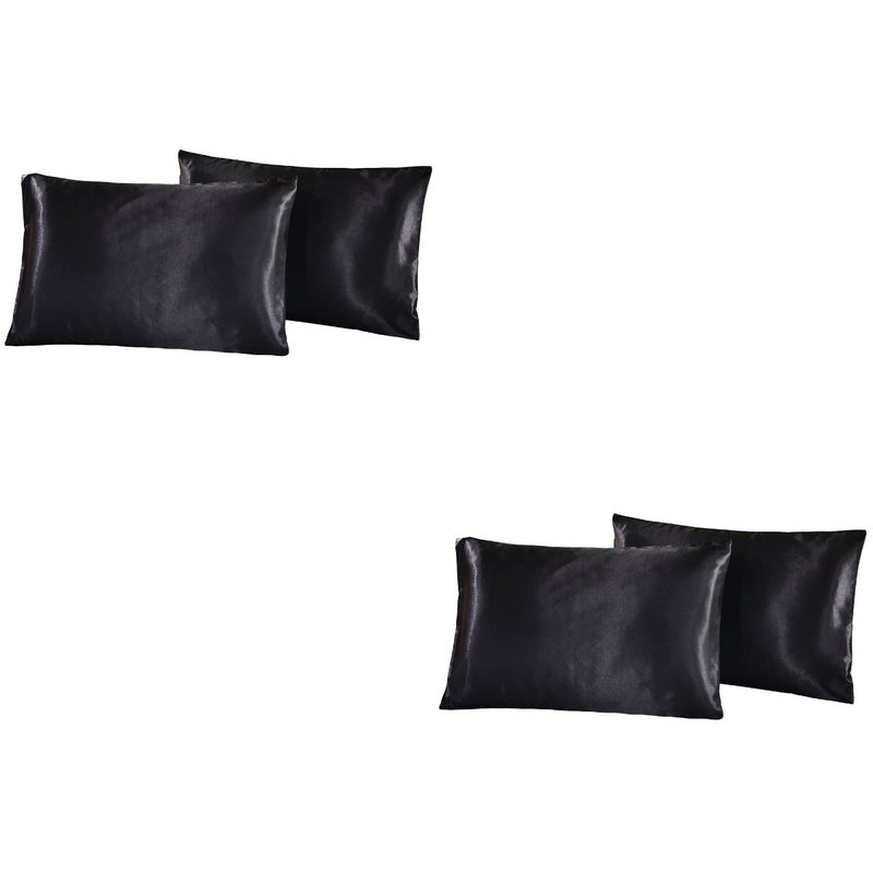 2 Pairs of Silky Luxury Shiny Silk Satin Pillowcase Pillow Covers for Hair and Facial Skin 51 x 102cm (Black) - Image 5