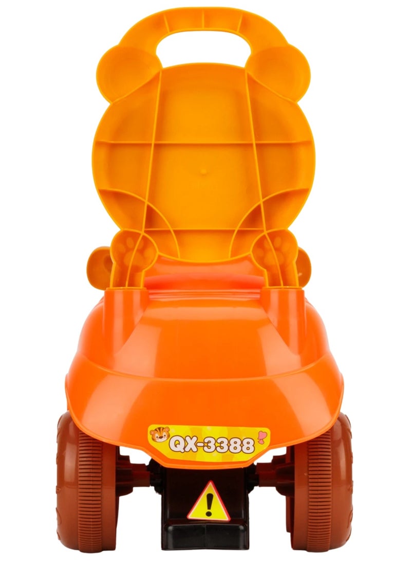 Kids Tiger-Themed Ride-On Car – Push Car with Steering Wheel & Horn, Sturdy 4-Wheel Design, Fun Stickers – Indoor & Outdoor Toddler Push Car – Safe & Durable Plastic (Orange)  - Image 3