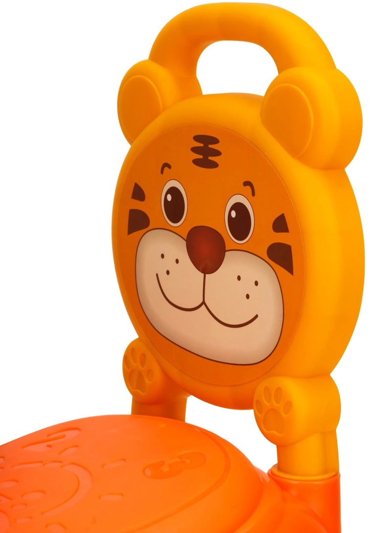 Kids Tiger-Themed Ride-On Car – Push Car with Steering Wheel & Horn, Sturdy 4-Wheel Design, Fun Stickers – Indoor & Outdoor Toddler Push Car – Safe & Durable Plastic (Orange)  - Image 4