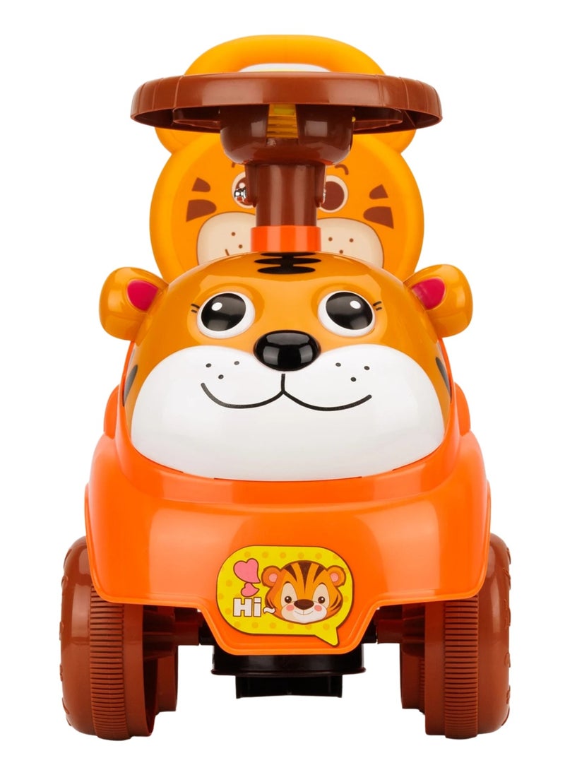 Kids Tiger-Themed Ride-On Car – Push Car with Steering Wheel & Horn, Sturdy 4-Wheel Design, Fun Stickers – Indoor & Outdoor Toddler Push Car – Safe & Durable Plastic (Orange)  - Image 5