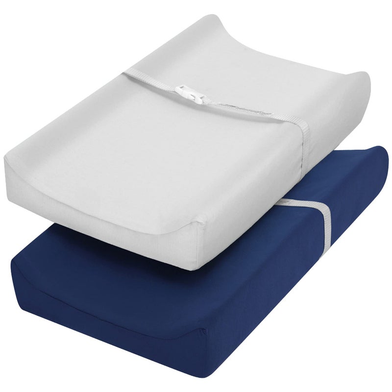 TILLYOU Changing Pad Cover Set in Soft Jersey Material Fits 3234x16 Contoured Pad for Babies Navy Blue Lt Gray