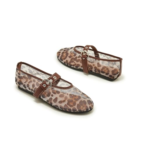 ATBELL Leopard Mesh Ballet Flat for Women Round Toe Buckle Strap Summer Mary Jane Flats Comfortable Casual Ballerina Shoes in Size 7 - Image 5