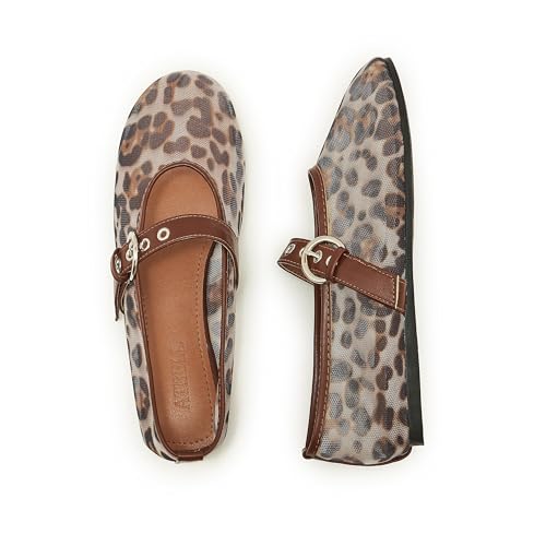 ATBELL Leopard Mesh Ballet Flat for Women Round Toe Buckle Strap Summer Mary Jane Flats Comfortable Casual Ballerina Shoes in Size 7 - Image 2