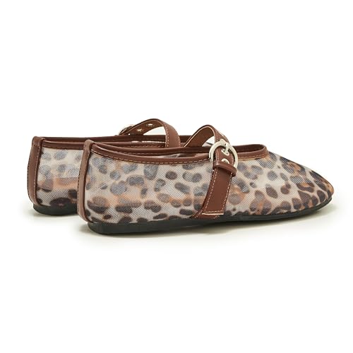 ATBELL Leopard Mesh Ballet Flat for Women Round Toe Buckle Strap Summer Mary Jane Flats Comfortable Casual Ballerina Shoes in Size 7 - Image 4
