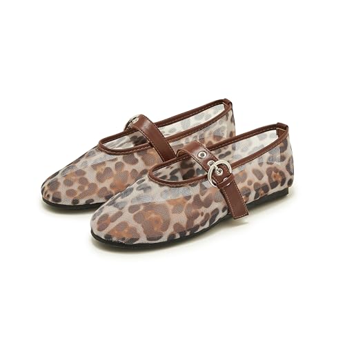 ATBELL Leopard Mesh Ballet Flat for Women Round Toe Buckle Strap Summer Mary Jane Flats Comfortable Casual Ballerina Shoes in Size 7 - Image 3