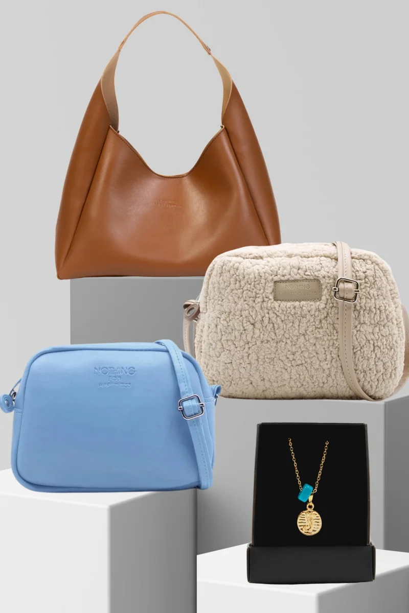 نوثينج 3-Piece Snap Bag Plush Bag Urban Bag Set with Necklace