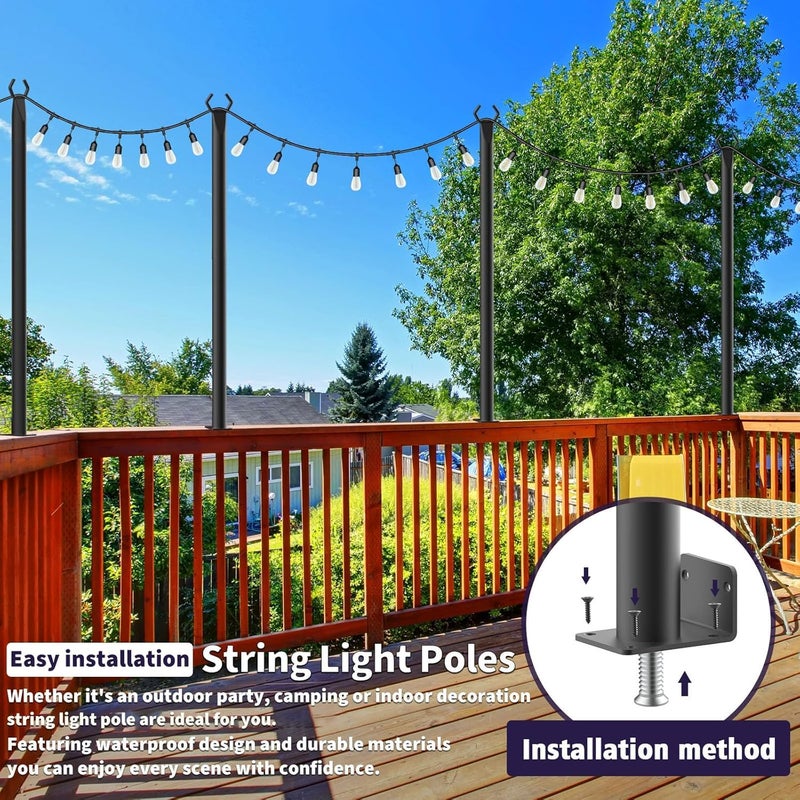 AHRLHR 6 Pack 5 Ft String Light Poles, String Light Poles for Outside with Fixing Clips,Metal Poles for Outdoor String Lights, Hanging Light Poles for Deck Fence Garden Backyard Wall Bistro - Image 2