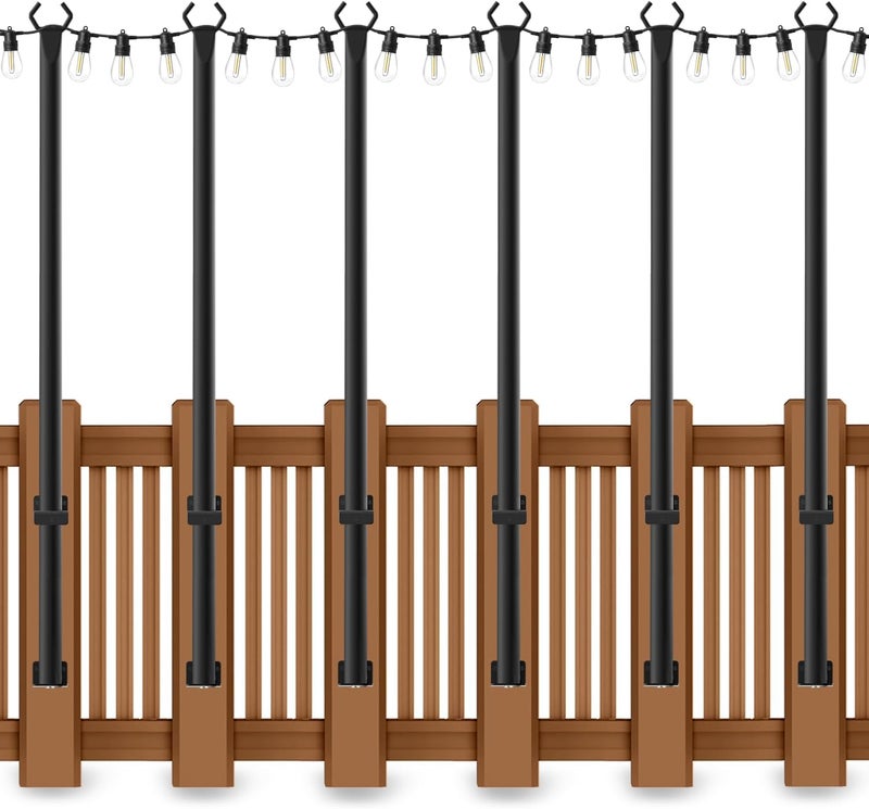 AHRLHR 6 Pack 5 Ft String Light Poles, String Light Poles for Outside with Fixing Clips,Metal Poles for Outdoor String Lights, Hanging Light Poles for Deck Fence Garden Backyard Wall Bistro - Image 1