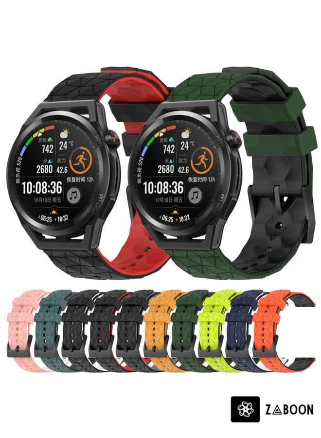 Zaboon Watch Band For Huawei Watch GT Runner 22mm Football Pattern Two-Color Silicone (Black+Red) - Image 3
