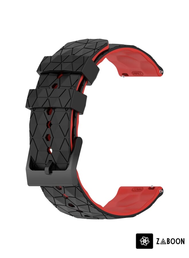 Zaboon Watch Band For Huawei Watch GT Runner 22mm Football Pattern Two-Color Silicone (Black+Red) - Image 2