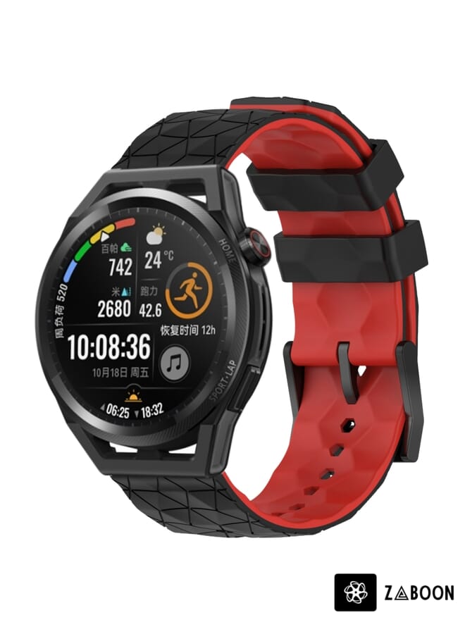Zaboon Watch Band For Huawei Watch GT Runner 22mm Football Pattern Two-Color Silicone (Black+Red) - Image 1
