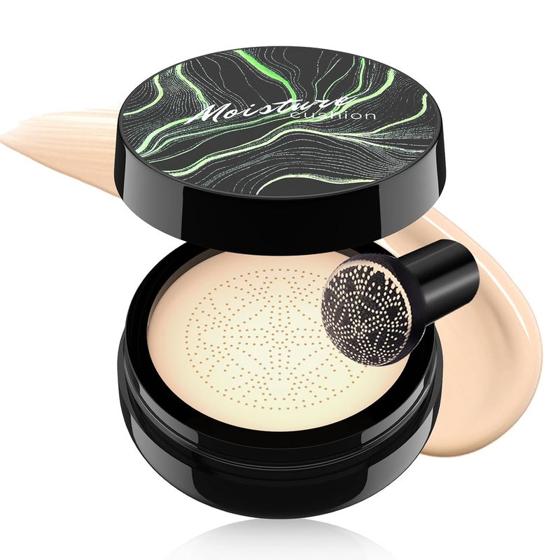 OETUIOW Mushroom Head Air Cushion CC Cream Strong Concealer, Moisturizing BB Cream Makeup Base Primer Even Skin Tone for All Skin Types, Face Makeup Cushion Foundation Long Lasting (Ivory) 