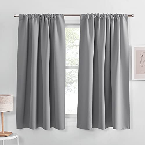 PONY DANCE Bedroom Window Curtains Blackout Curtains and Drapes Rod Pocket Top Home Decoration for Kitchen Bay Windows Soft Touch Fabric 42 x 54 inches Silver Grey 2 Pieces