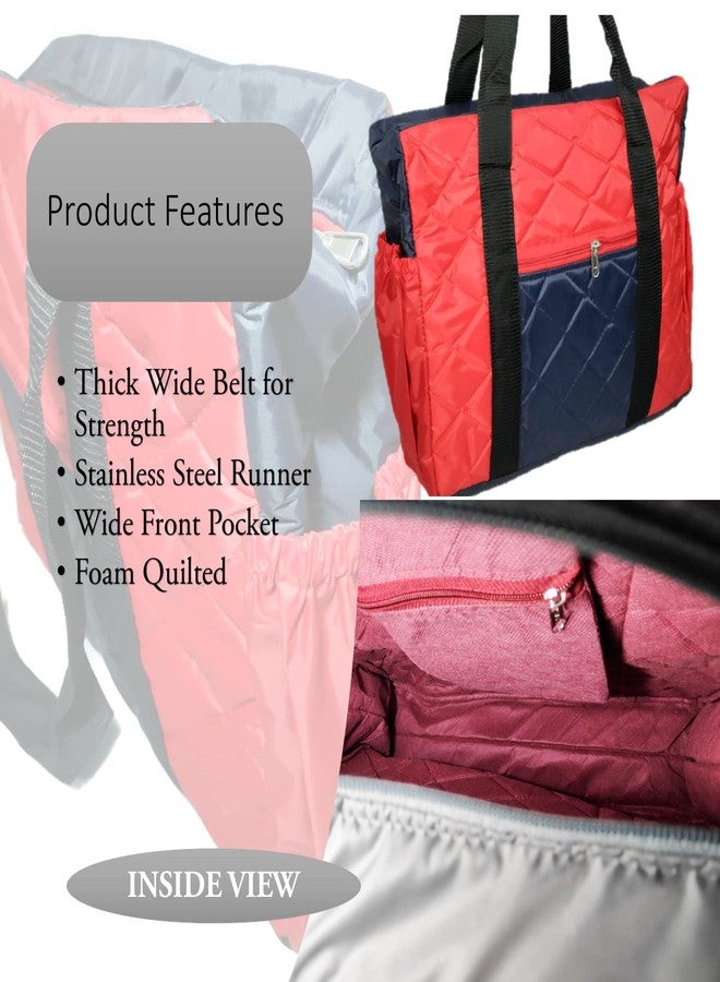 iShine Women Waterproof Tote Bag Parachute Fabric Shoulder Bag Handbag Eco-Friendly with Zip with Inner Pocket. Extra Large (Red Blue) - Image 3