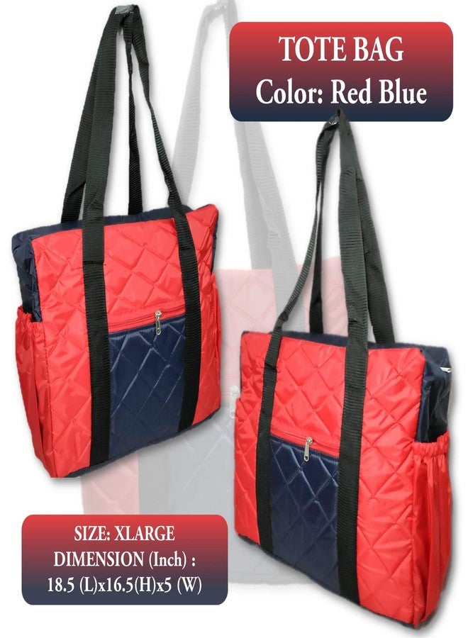 iShine Women Waterproof Tote Bag Parachute Fabric Shoulder Bag Handbag Eco-Friendly with Zip with Inner Pocket. Extra Large (Red Blue) - Image 4