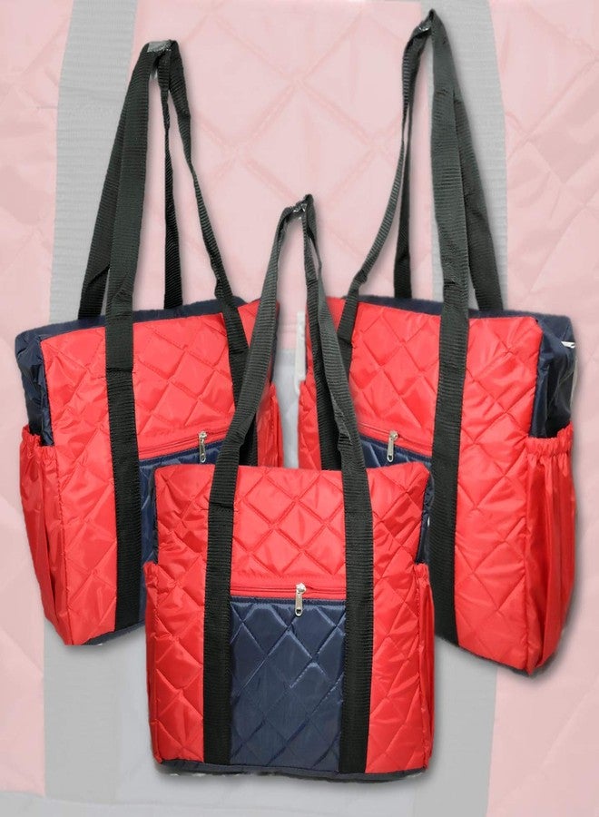 iShine Women Waterproof Tote Bag Parachute Fabric Shoulder Bag Handbag Eco-Friendly with Zip with Inner Pocket. Extra Large (Red Blue) - Image 2