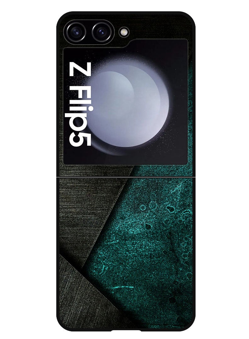 Theodor جراب واقٍ مضاد للخدش والصدمات لهاتف Samsung Galaxy Z Flip 5 بنمط أسود وأخضر داكن - Image 1