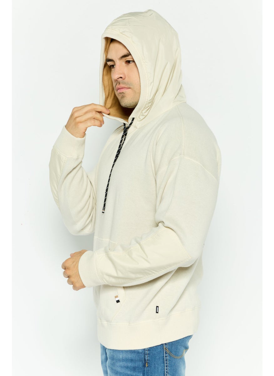 BOSS - Men Solid Long Sleeves Hooded Sweatshirt, Beige - Image 1
