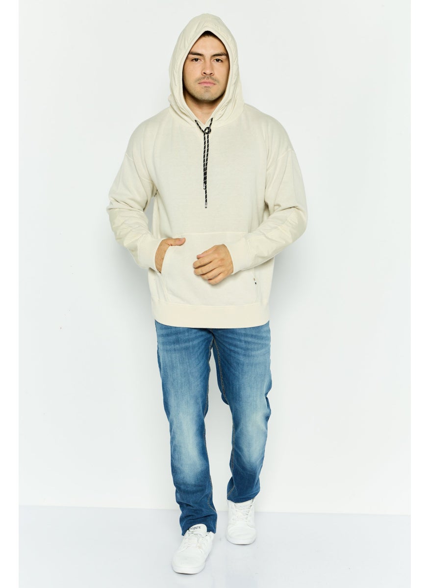 BOSS - Men Solid Long Sleeves Hooded Sweatshirt, Beige - Image 1