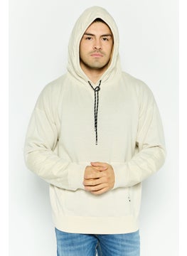 Men Solid Long Sleeves Hooded Sweatshirt, Beige