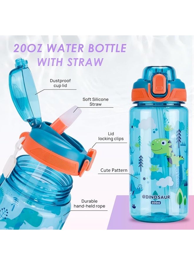 Portable Kids Water Bottle for School or Travel, 600ml Durable Plastic Water Bottle with Silicone Straw and Pop-Up Spout Cover, BPA Free & Dishwasher Safe, Sport Bottle for Girls Boys (Blue) - Image 5