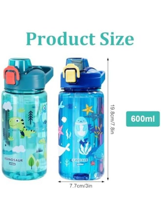 Portable Kids Water Bottle for School or Travel, 600ml Durable Plastic Water Bottle with Silicone Straw and Pop-Up Spout Cover, BPA Free & Dishwasher Safe, Sport Bottle for Girls Boys (Blue) - Image 2