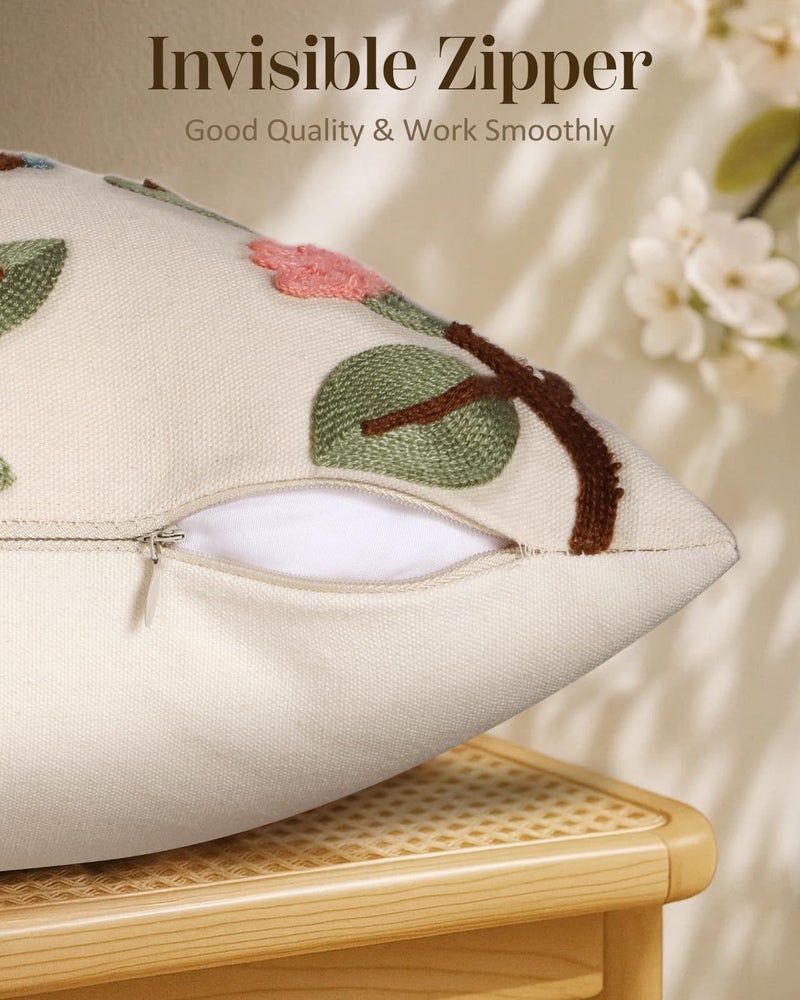 Kokaaee Embroidered Throw Pillow Cover 18x18 Inch - Spring Summer Boho Decorative Pillow Cover with Zipper for Living Room Couch Sofa Bed Aesthetic Design Bird Lemon Cushion Pillowcase - Image 3