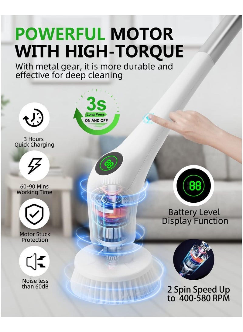 بلو فاير فرشاة تنظيف كهربائية دوارة RK-GD01 لاسلكية | مع 6 رؤوس تنظيف قابلة للاستبدال، مقبض طويل وقابل للتمديد، سرعتين 400–580RPM، مقاومة للماء IPX7، شحن سريع 3 ساعات، بطارية 90 دقيقة | للحمام، المطبخ، السيارة - Image 3