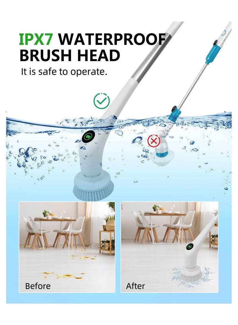 بلو فاير فرشاة تنظيف كهربائية دوارة RK-GD01 لاسلكية | مع 6 رؤوس تنظيف قابلة للاستبدال، مقبض طويل وقابل للتمديد، سرعتين 400–580RPM، مقاومة للماء IPX7، شحن سريع 3 ساعات، بطارية 90 دقيقة | للحمام، المطبخ، السيارة - Image 4