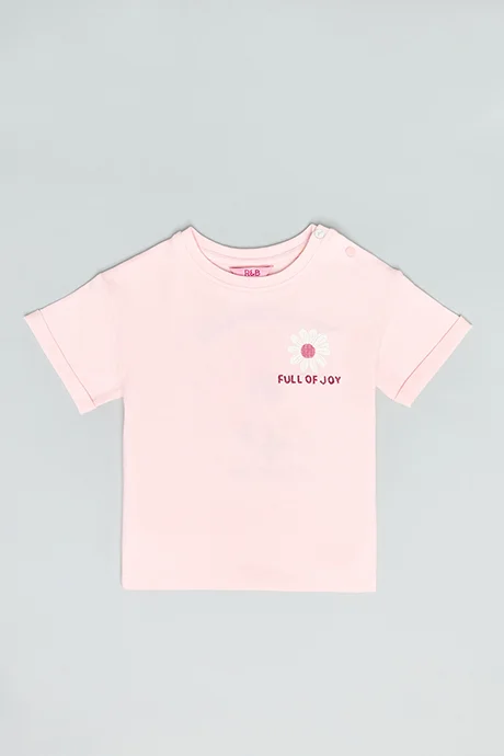 R&B Print Detail T-Shirt with Crew Neck and Short Sleeves