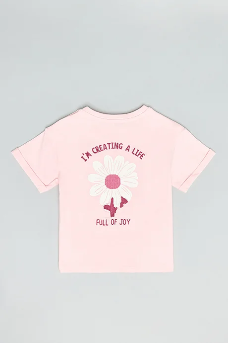 R&B Print Detail T-Shirt with Crew Neck and Short Sleeves